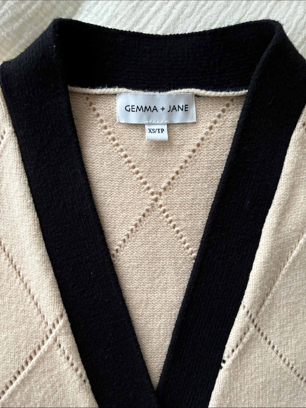 Gemma + Jane Beige and Black Knit Button Vest - Picture 3 of 5